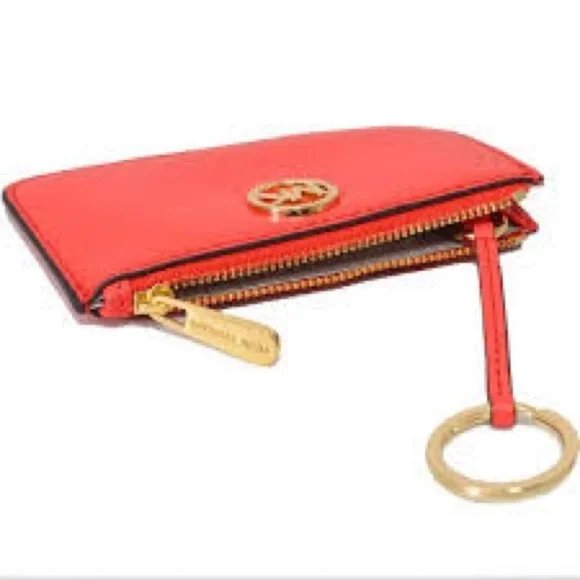Michael Kors / perfect condition red leather Jet Set coin pouch card holder